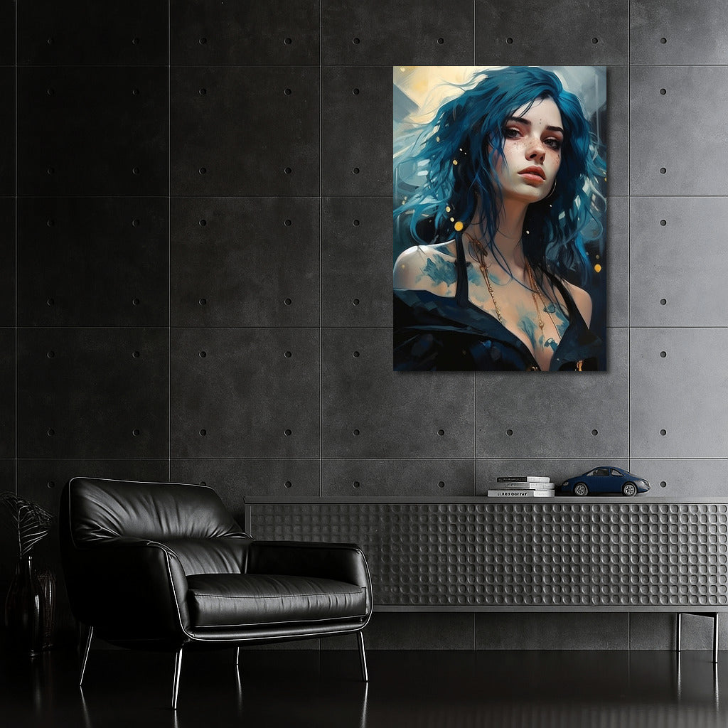 Mystical girl with blue hair: a fantasy accent for your interior