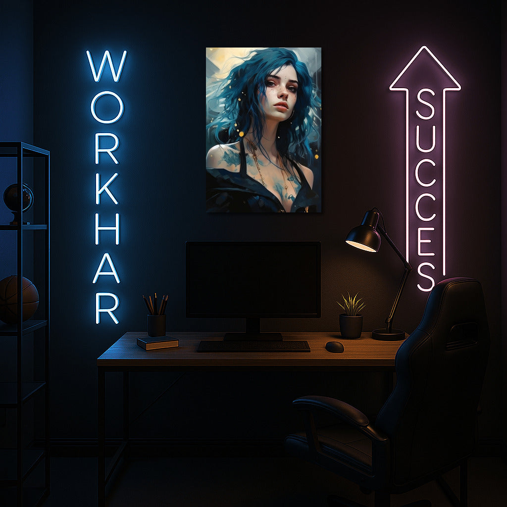 Mystical girl with blue hair: a fantasy accent for your interior