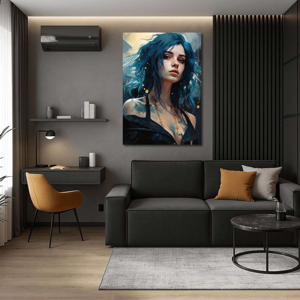 Mystical girl with blue hair: a fantasy accent for your interior