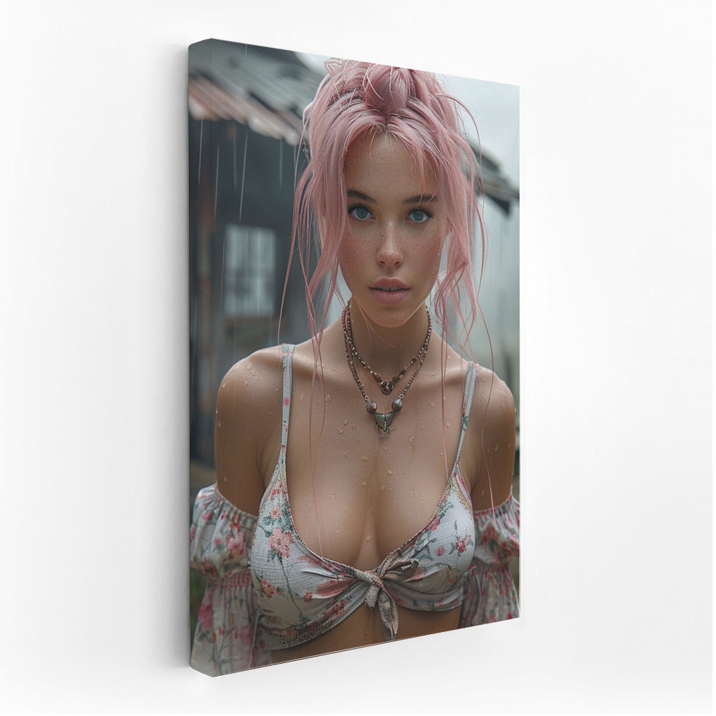 Pink Haired Girl on Rainy Journey