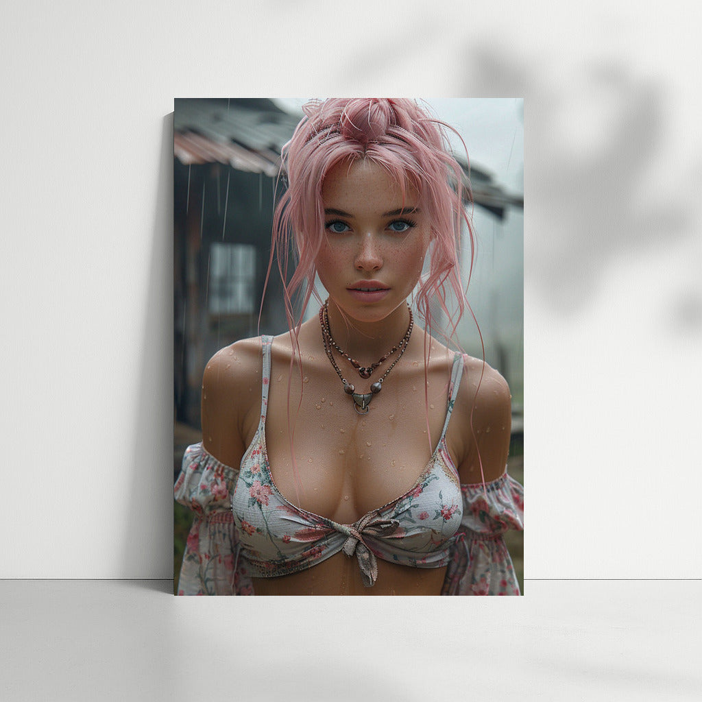 Pink Haired Girl on Rainy Journey
