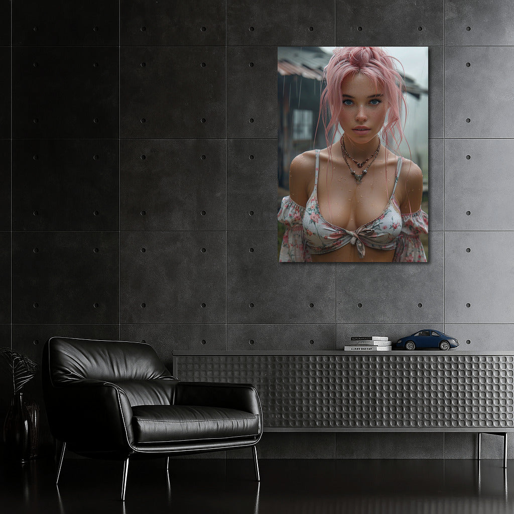 Pink Haired Girl on Rainy Journey