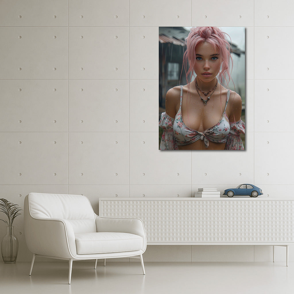 Pink Haired Girl on Rainy Journey
