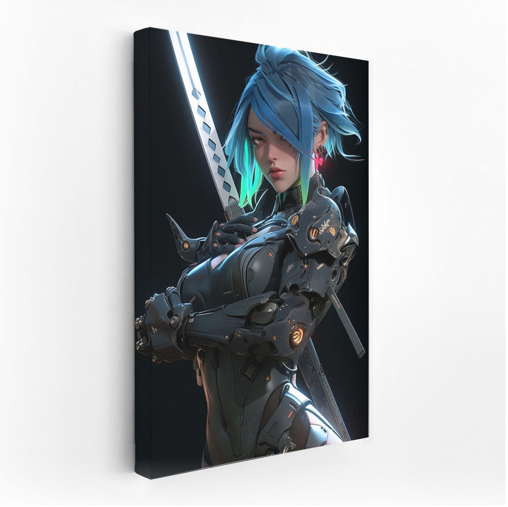 Cyberpunk Valkyrie: Blue Haired Girl in Futuristic Armor