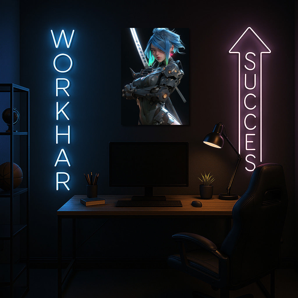Cyberpunk Valkyrie: Blue Haired Girl in Futuristic Armor