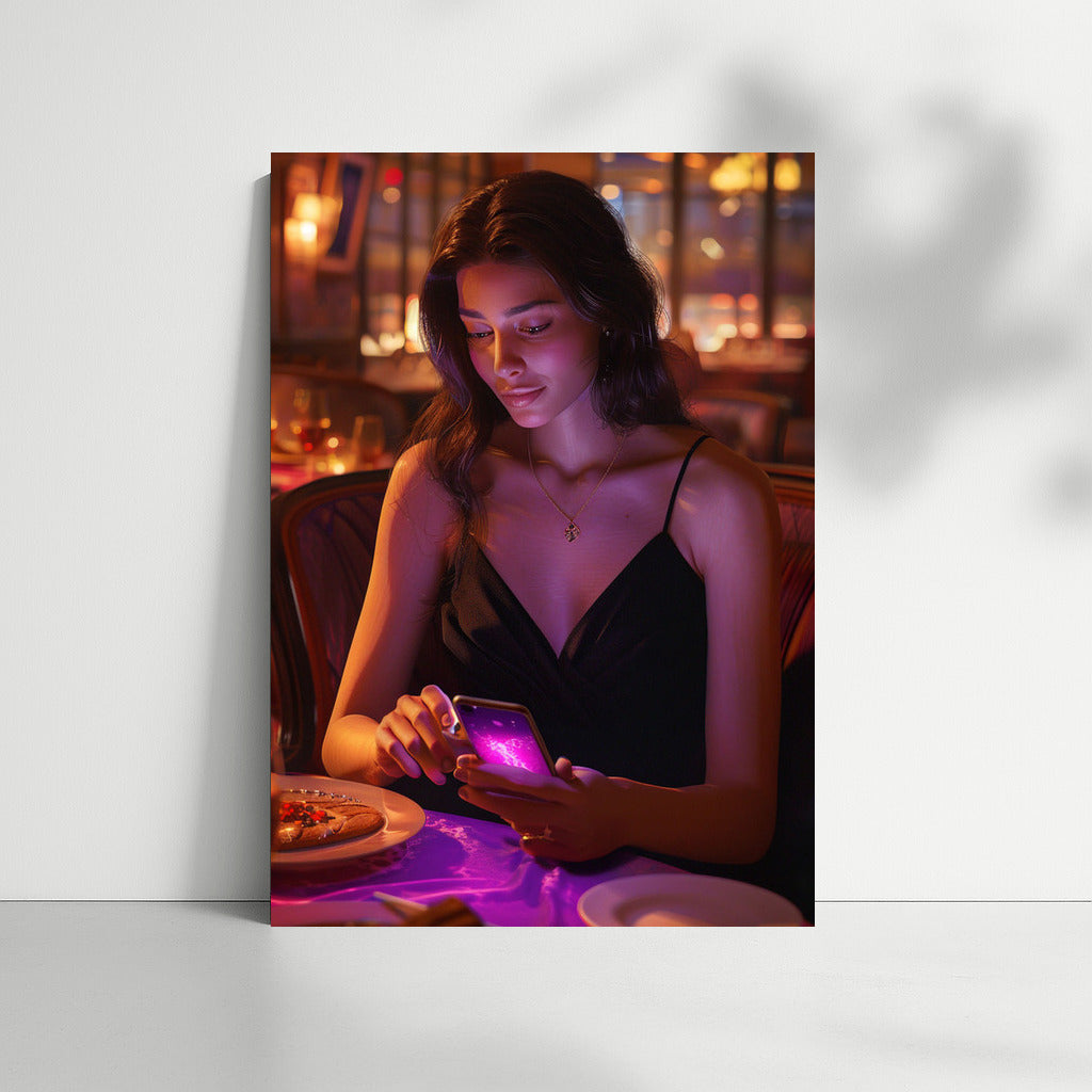 Neon Mystery: Long-Haired Brunette in the Interior