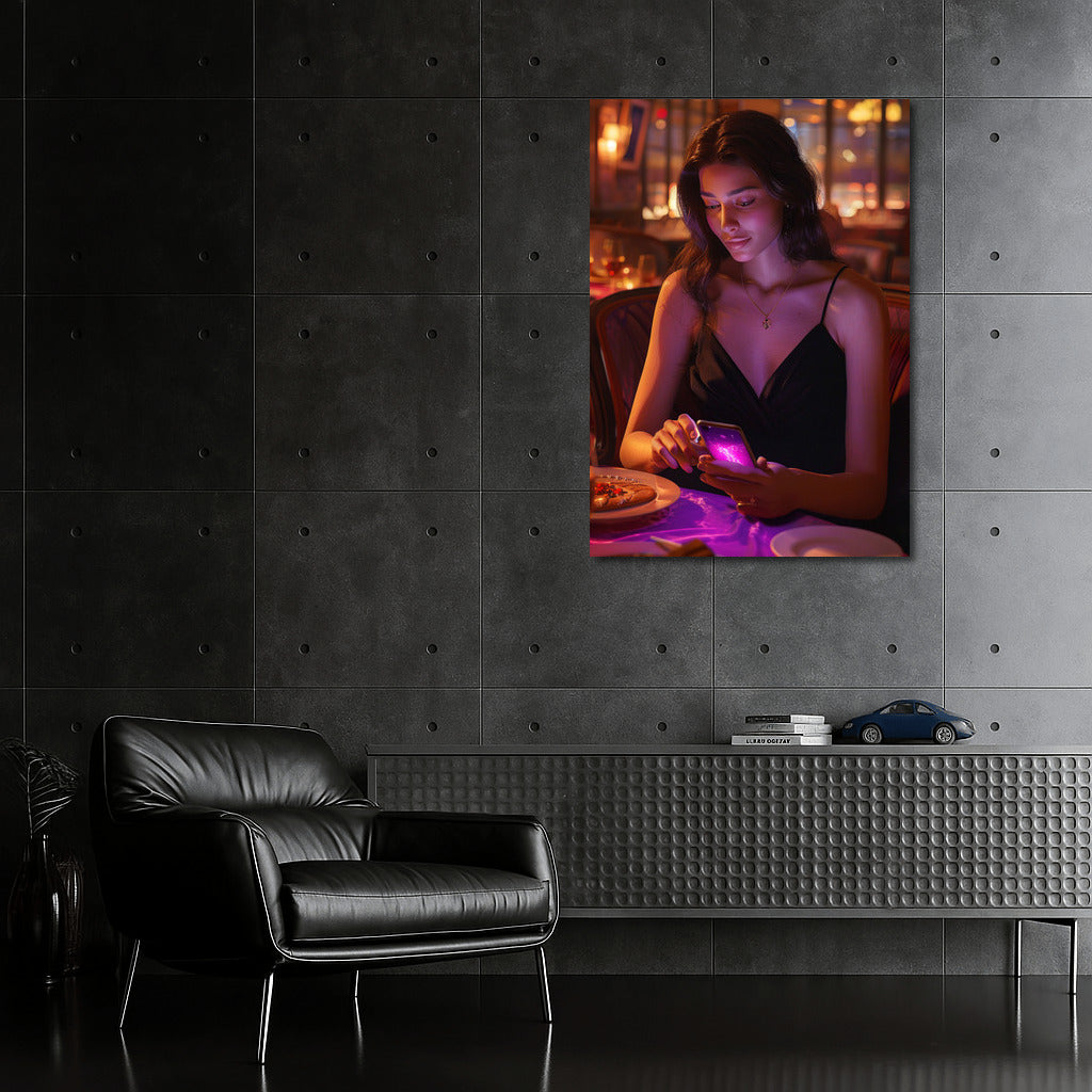 Neon Mystery: Long-Haired Brunette in the Interior