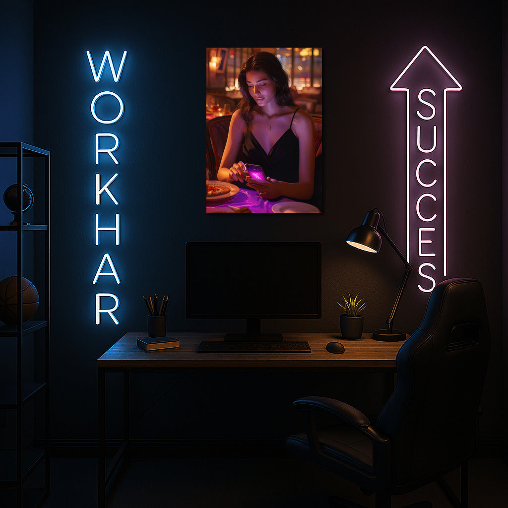Neon Mystery: Long-Haired Brunette in the Interior