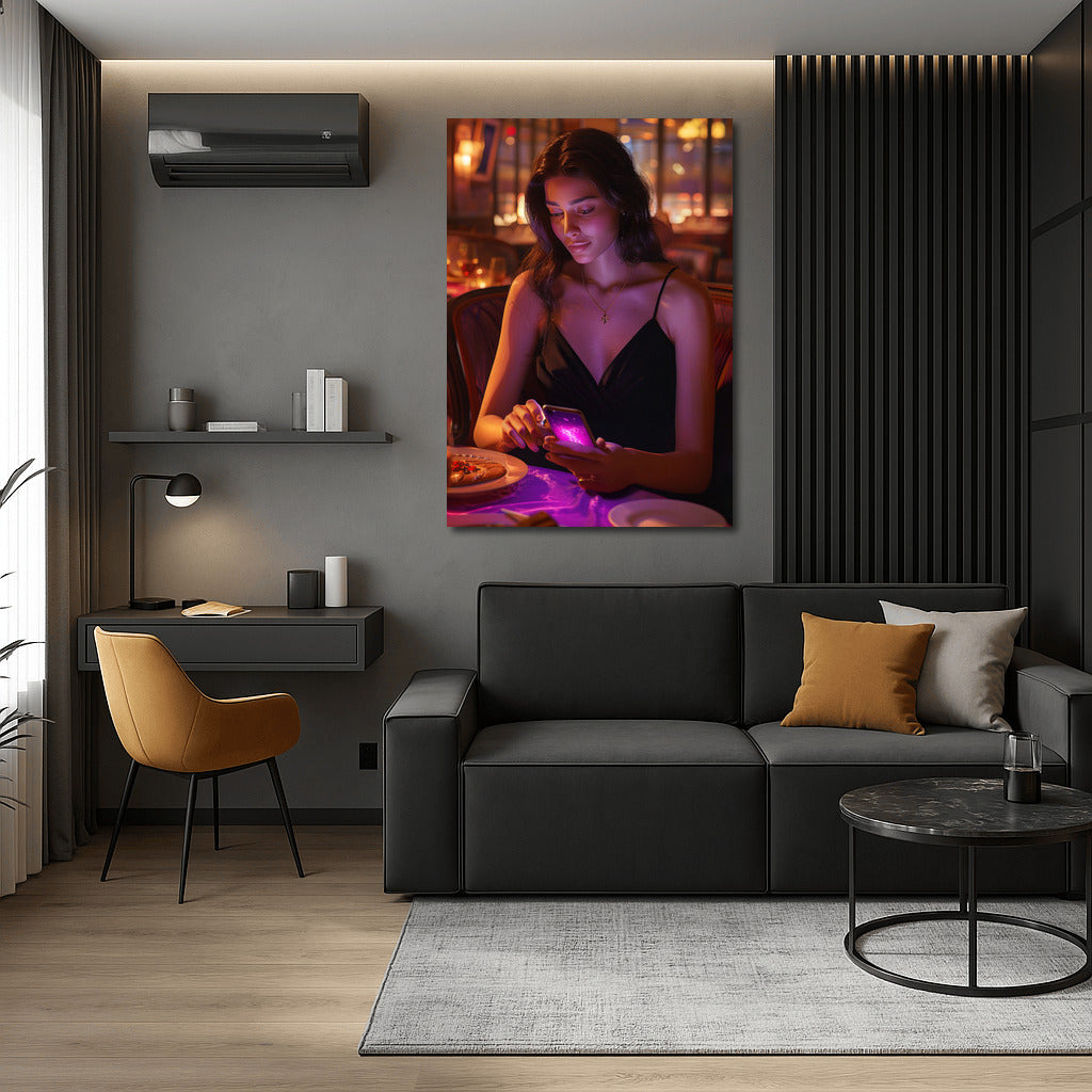 Neon Mystery: Long-Haired Brunette in the Interior