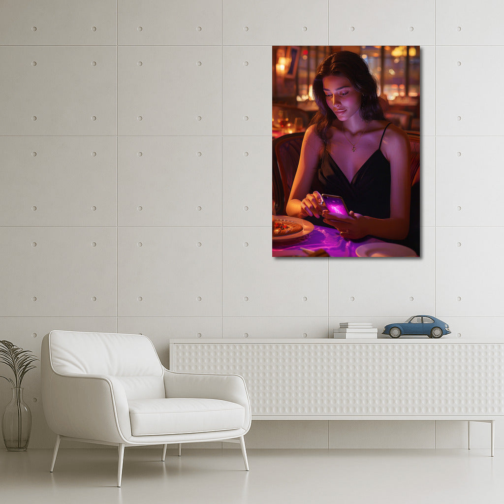 Neon Mystery: Long-Haired Brunette in the Interior