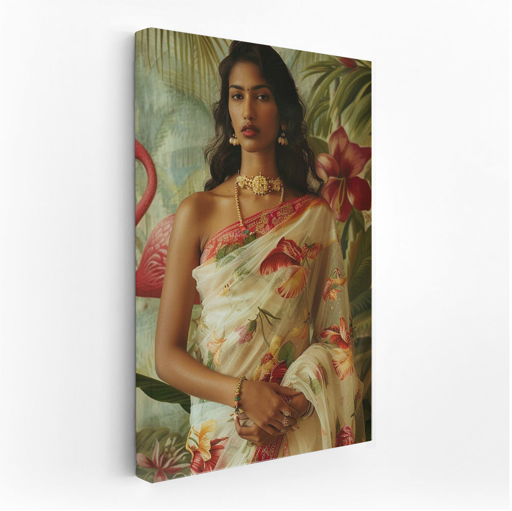 Mysterious Brunette in Exotic Oasis: Style and Power for Your Interior