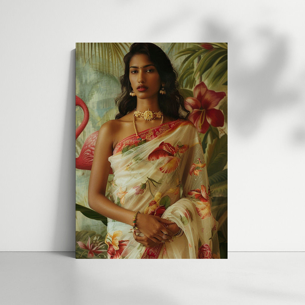 Mysterious Brunette in Exotic Oasis: Style and Power for Your Interior