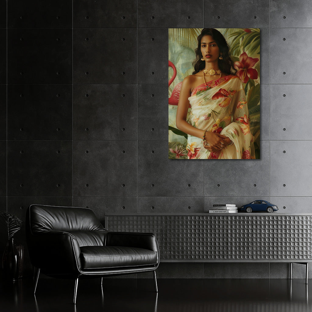 Mysterious Brunette in Exotic Oasis: Style and Power for Your Interior