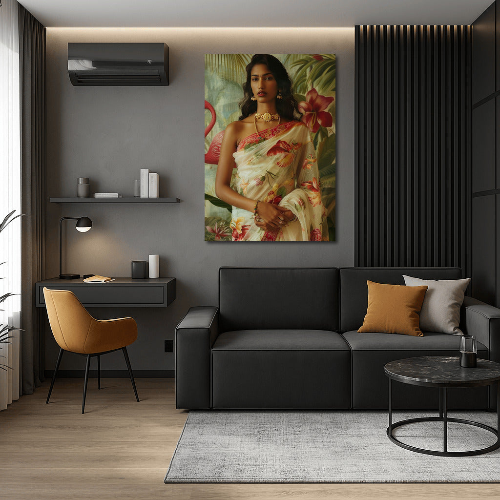 Mysterious Brunette in Exotic Oasis: Style and Power for Your Interior
