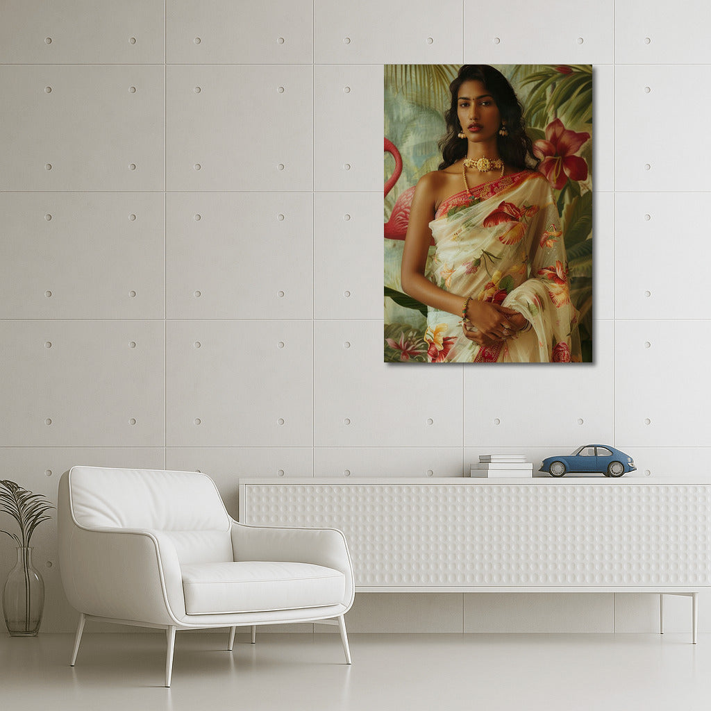 Mysterious Brunette in Exotic Oasis: Style and Power for Your Interior