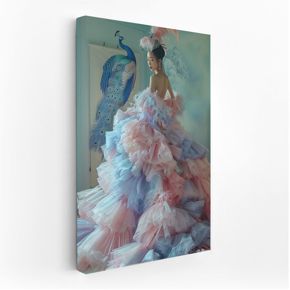 Queen in a Chic Dress and Magical Peacocks: A Royal Masterpiece for Your Wall