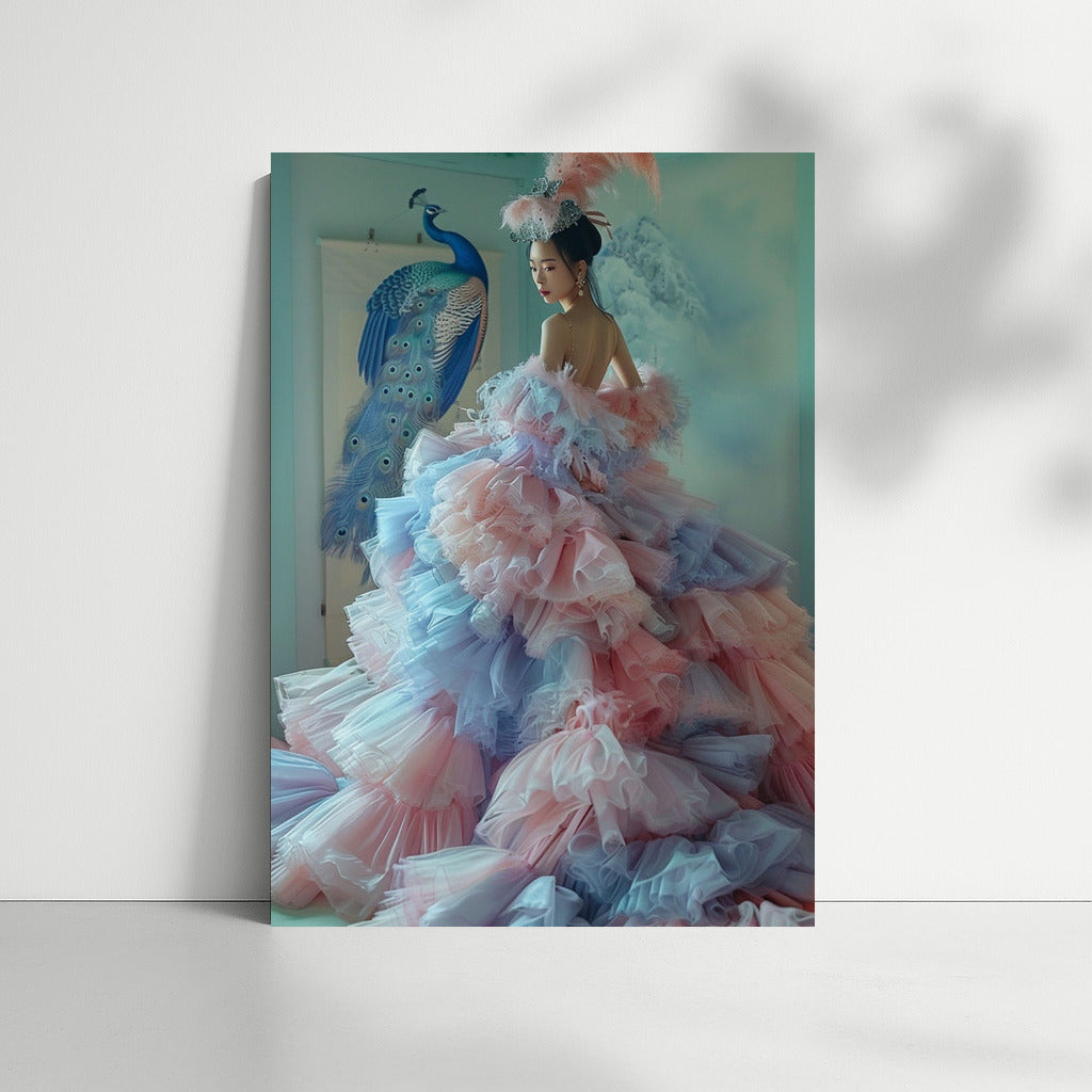 Queen in a Chic Dress and Magical Peacocks: A Royal Masterpiece for Your Wall