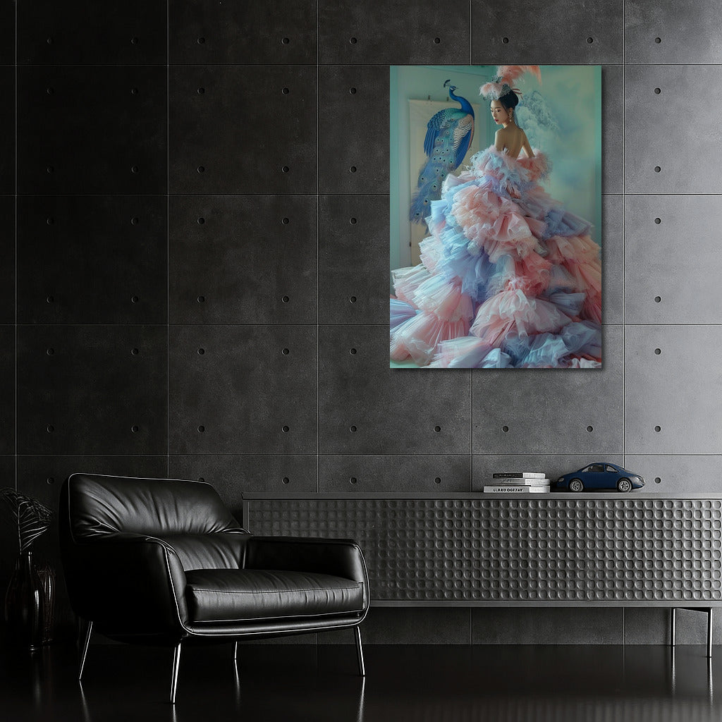 Queen in a Chic Dress and Magical Peacocks: A Royal Masterpiece for Your Wall