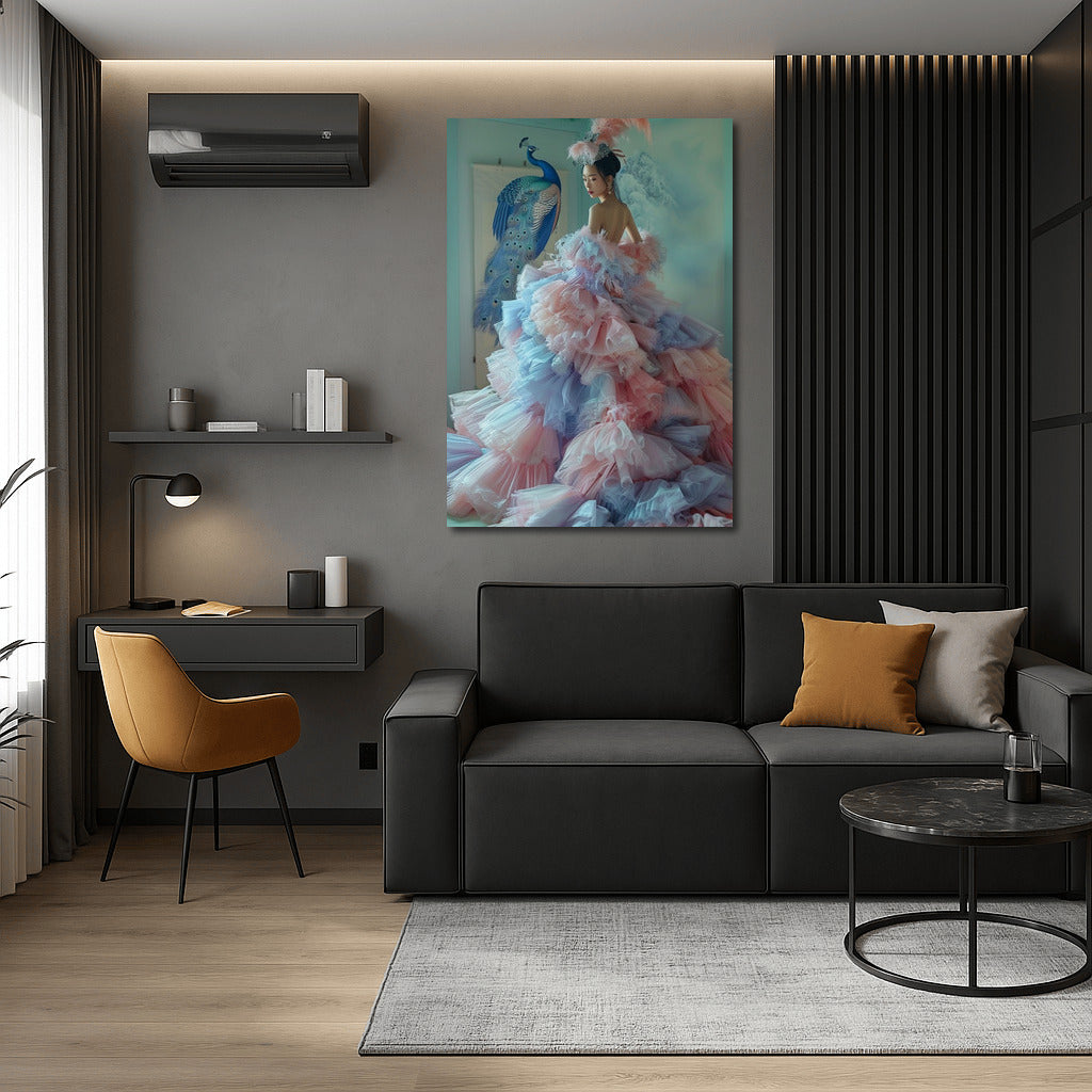Queen in a Chic Dress and Magical Peacocks: A Royal Masterpiece for Your Wall