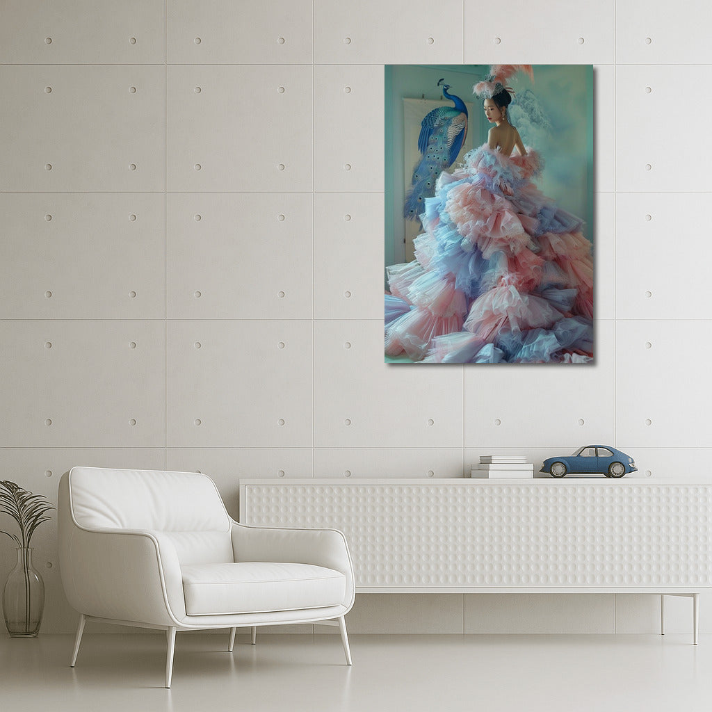 Queen in a Chic Dress and Magical Peacocks: A Royal Masterpiece for Your Wall