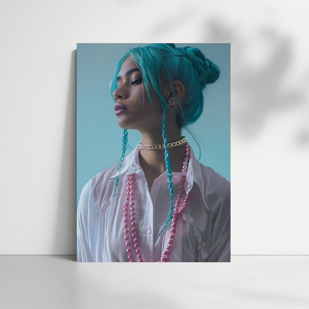 Stylish Girl in Pink and Blue: Modern Charm for Your Interior