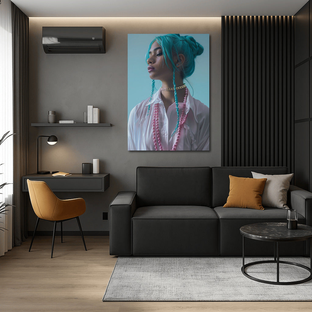 Stylish Girl in Pink and Blue: Modern Charm for Your Interior