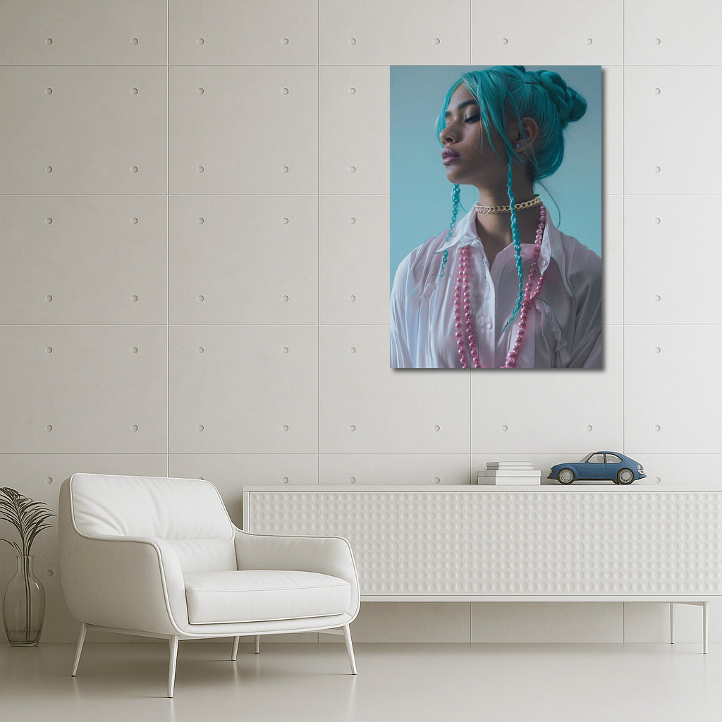 Stylish Girl in Pink and Blue: Modern Charm for Your Interior