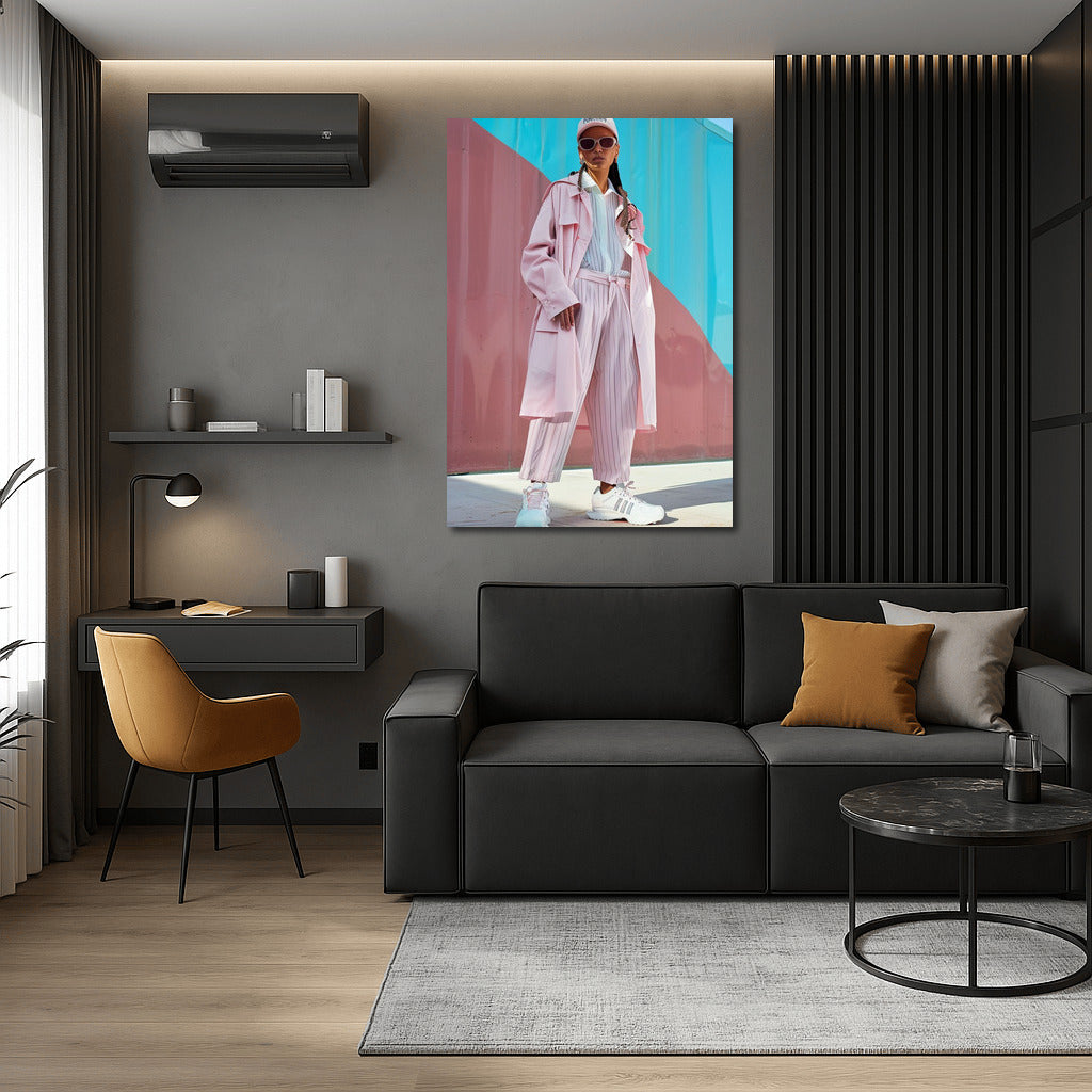 Elegant Lady in Pink and Blue Tones: A Modern Masterpiece for a Stylish Interior