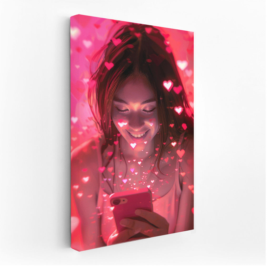 Happy Girl in the Ocean of Pink Hearts