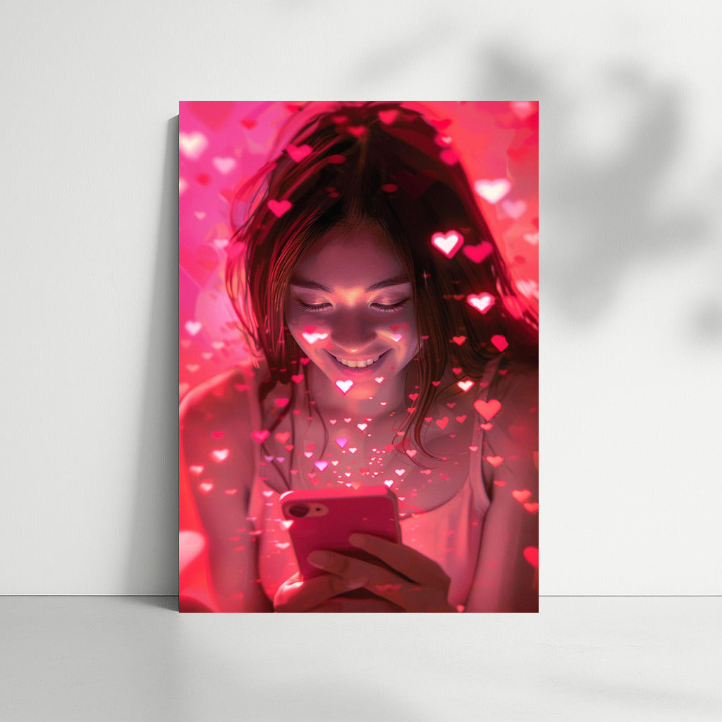 Happy Girl in the Ocean of Pink Hearts