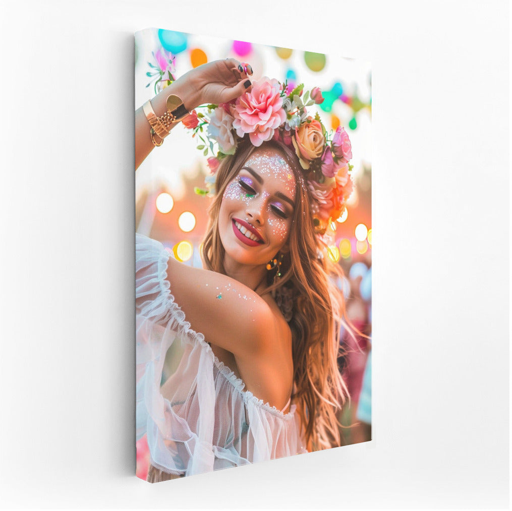 Happy Girl in Flower Wreath: Bright Mood on the Wall