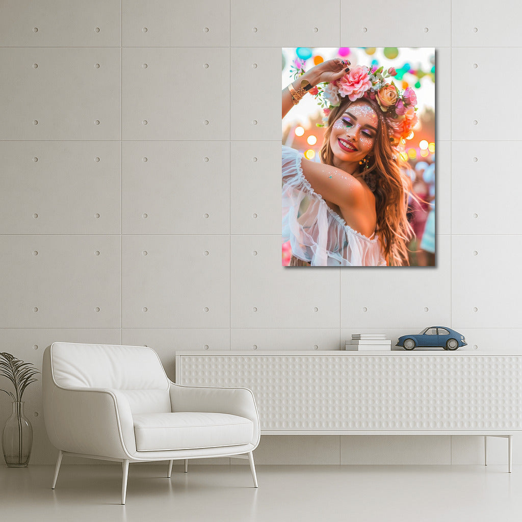 Happy Girl in Flower Wreath: Bright Mood on the Wall