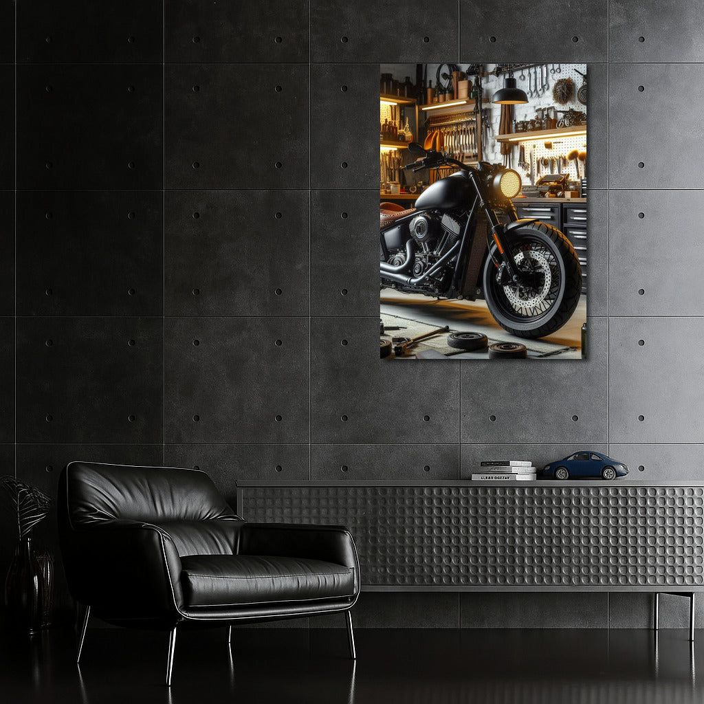 Cruiser in Stylish Garage: Motorcycle Culture in Detail