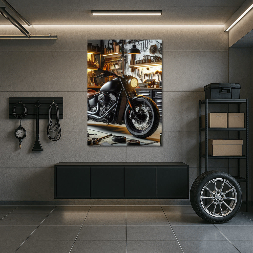 Cruiser in Stylish Garage: Motorcycle Culture in Detail