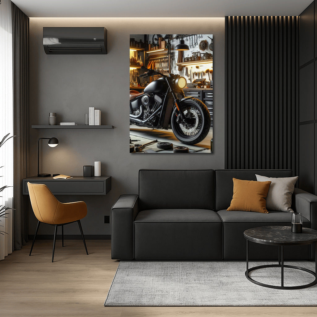 Cruiser in Stylish Garage: Motorcycle Culture in Detail
