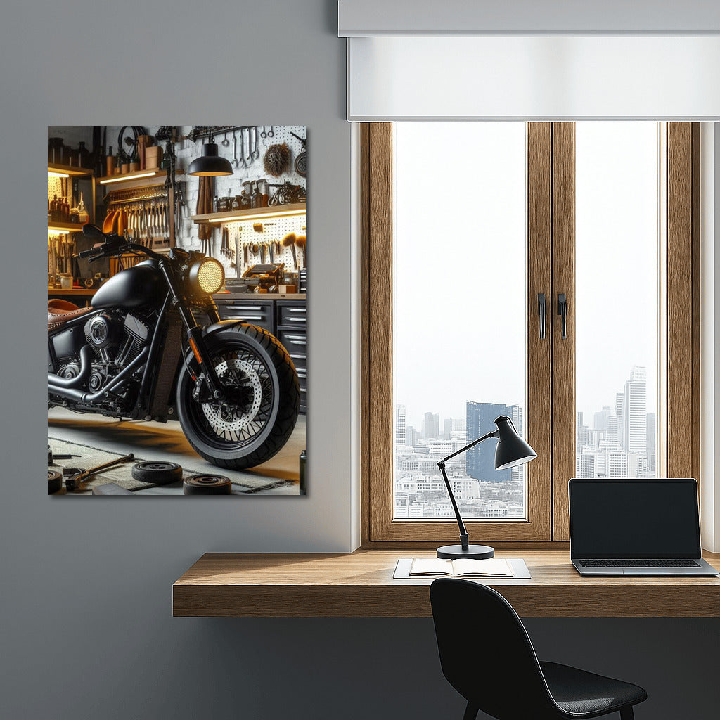 Cruiser in Stylish Garage: Motorcycle Culture in Detail