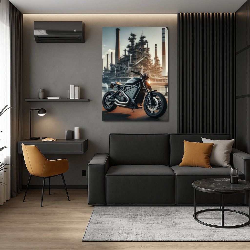 Electric Motorcycle in Industrial Zone: Urban Speed and Technology