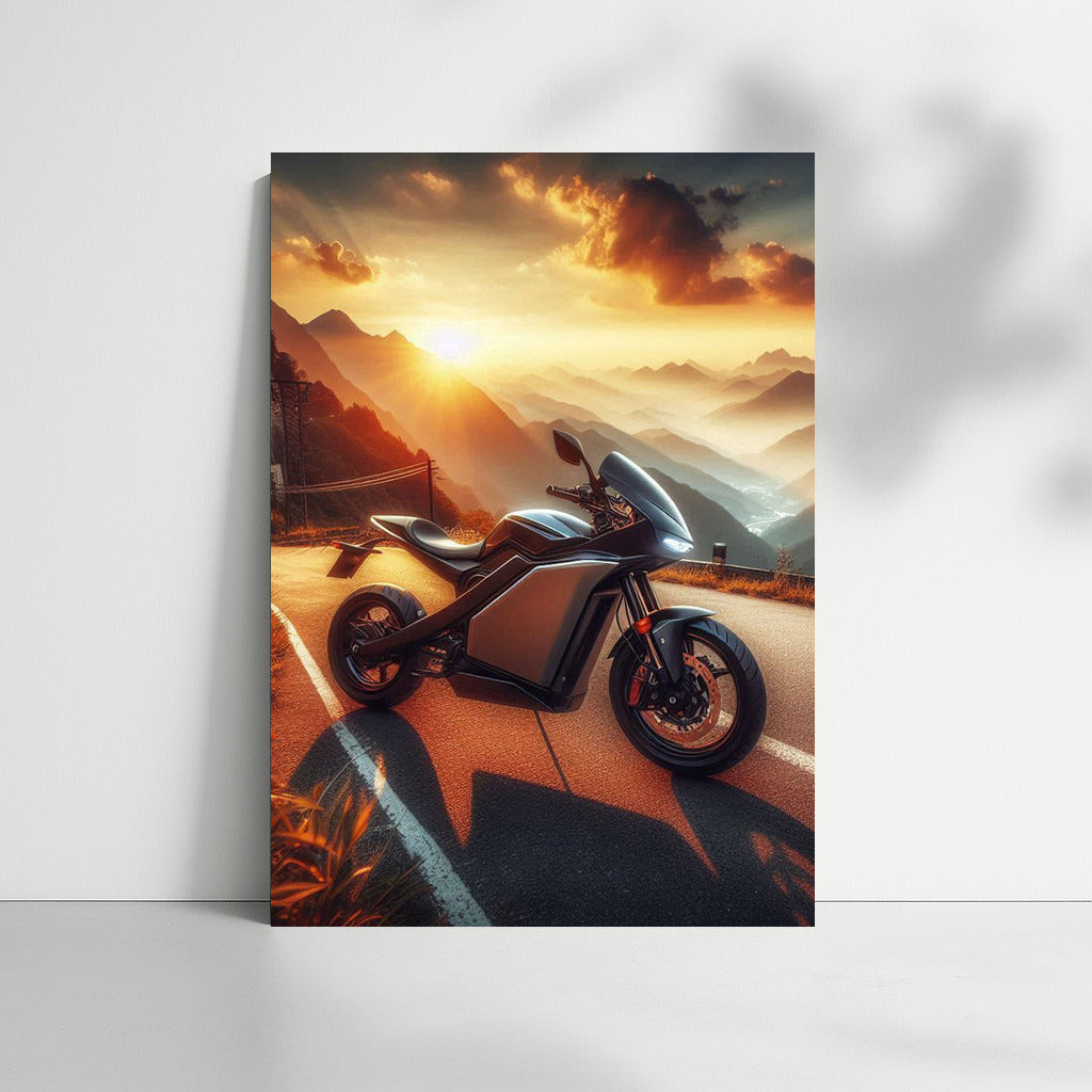 Sunset Wind: Electric Motorcycle on Mountain Road