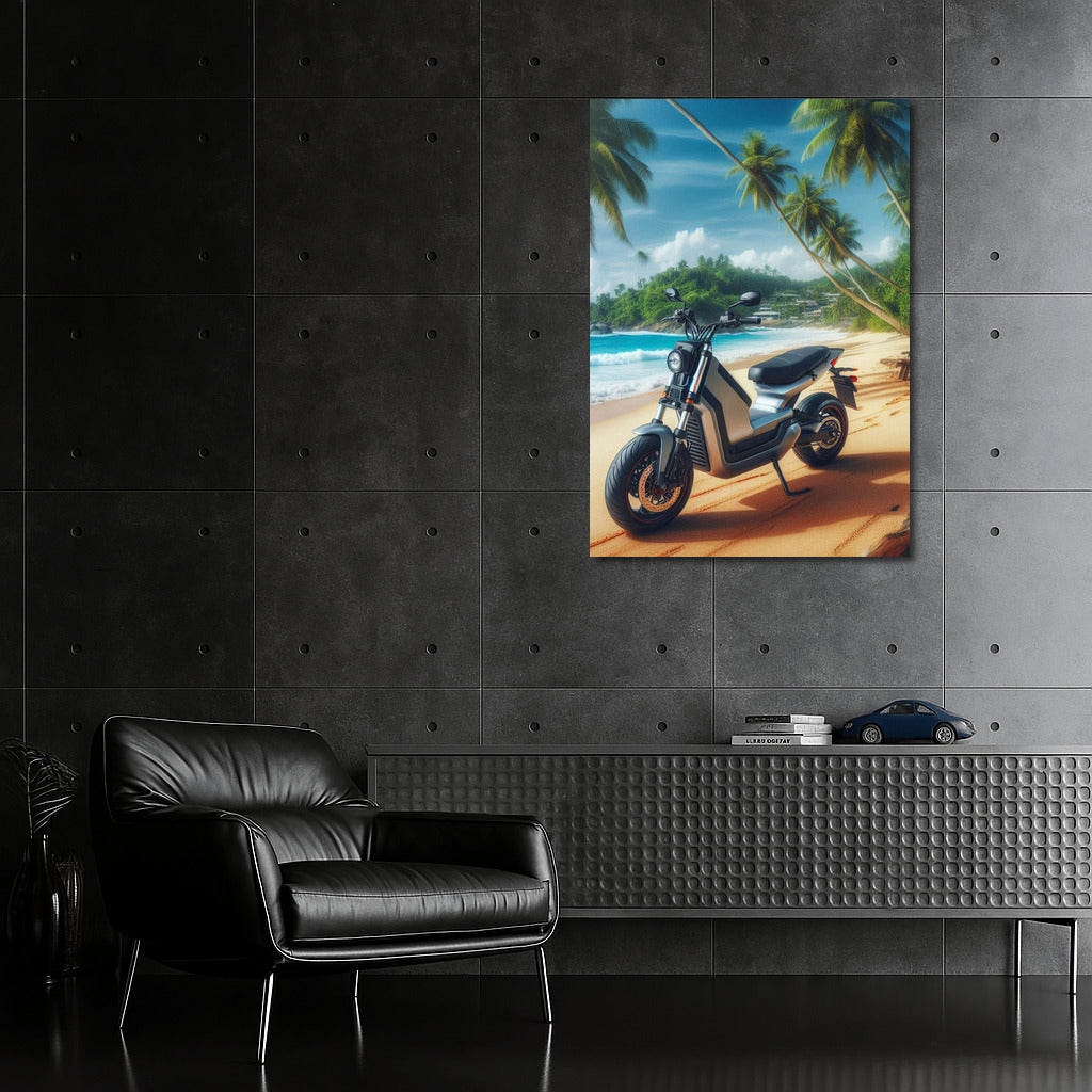 Electric Motorcycle on a Tropical Beach: An Adventure for Dreamers