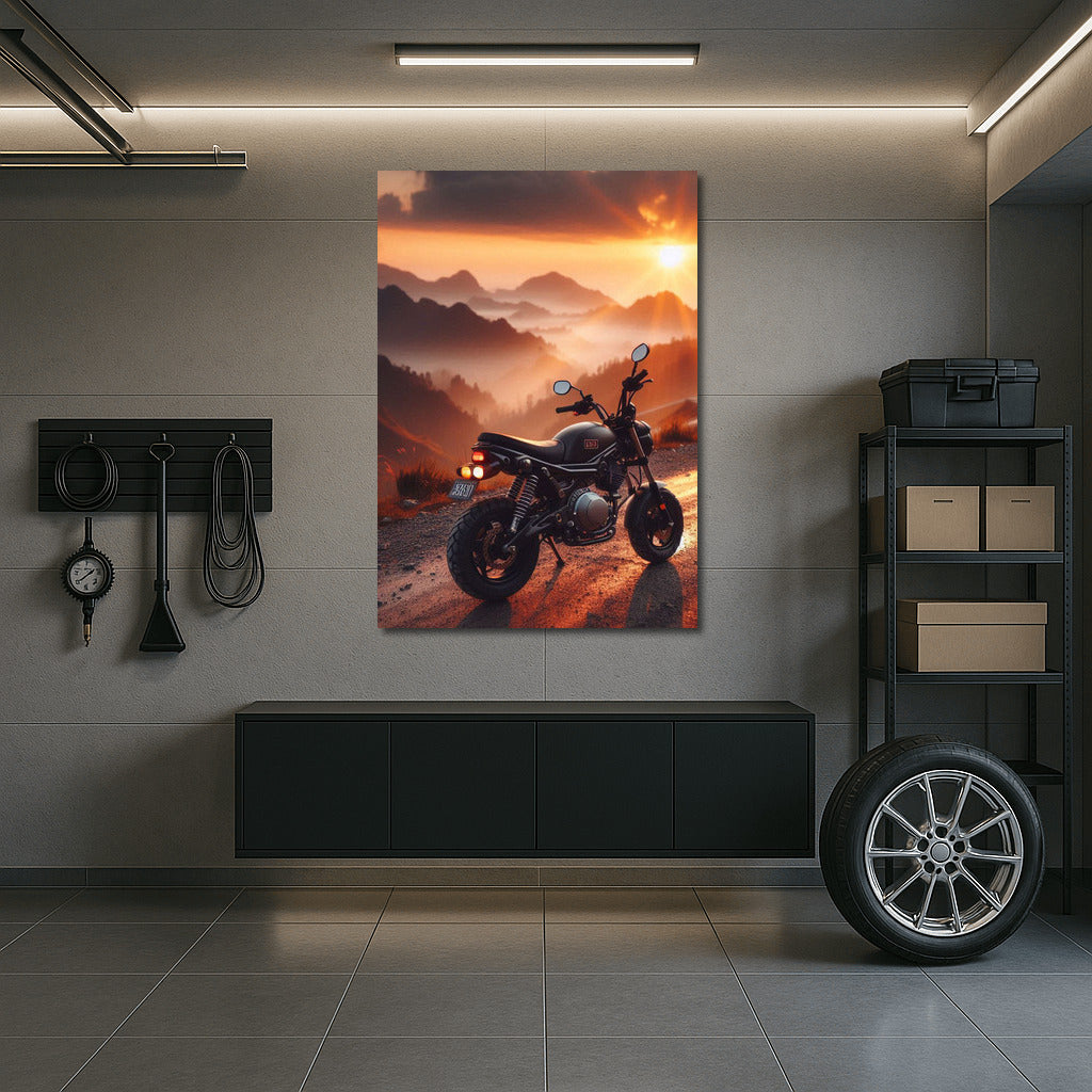 Sunset Journey: Minibike on Mountain Road