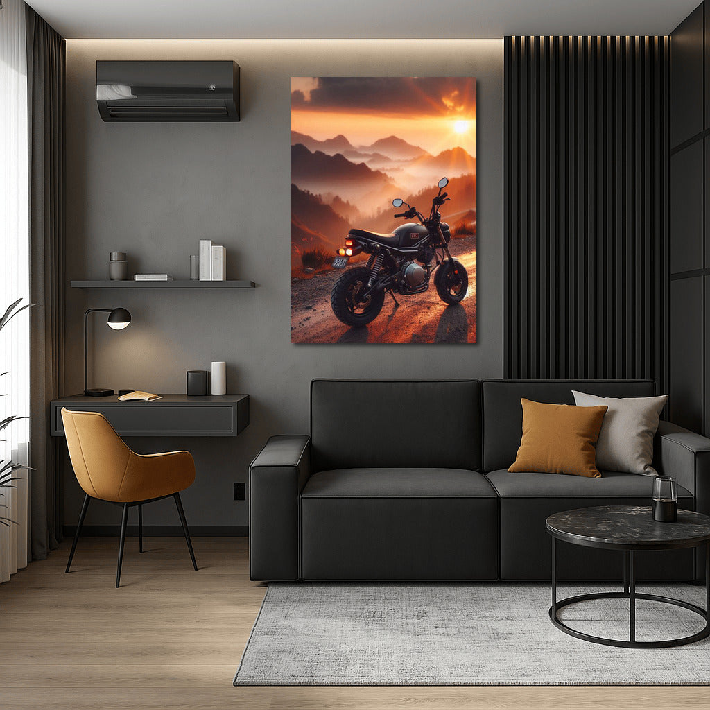 Sunset Journey: Minibike on Mountain Road