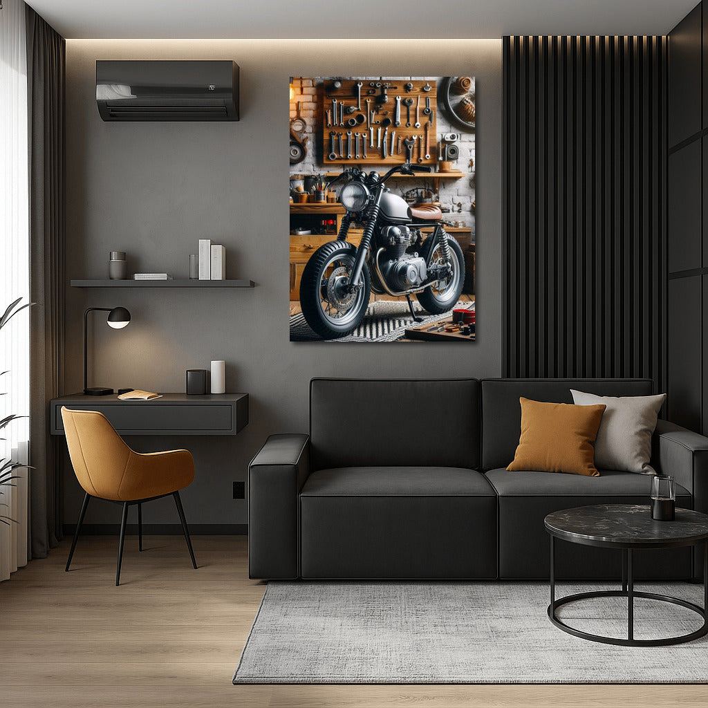 Minibike in Stylish Garage: Dream Workshop for Motorcycle Enthusiasts