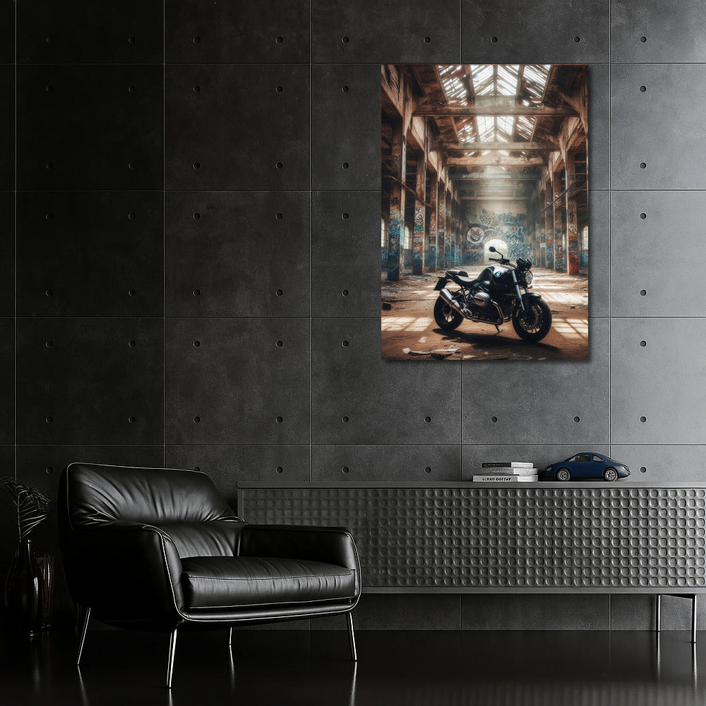BMW Motorcycle in Abandoned Warehouse: Power and Style