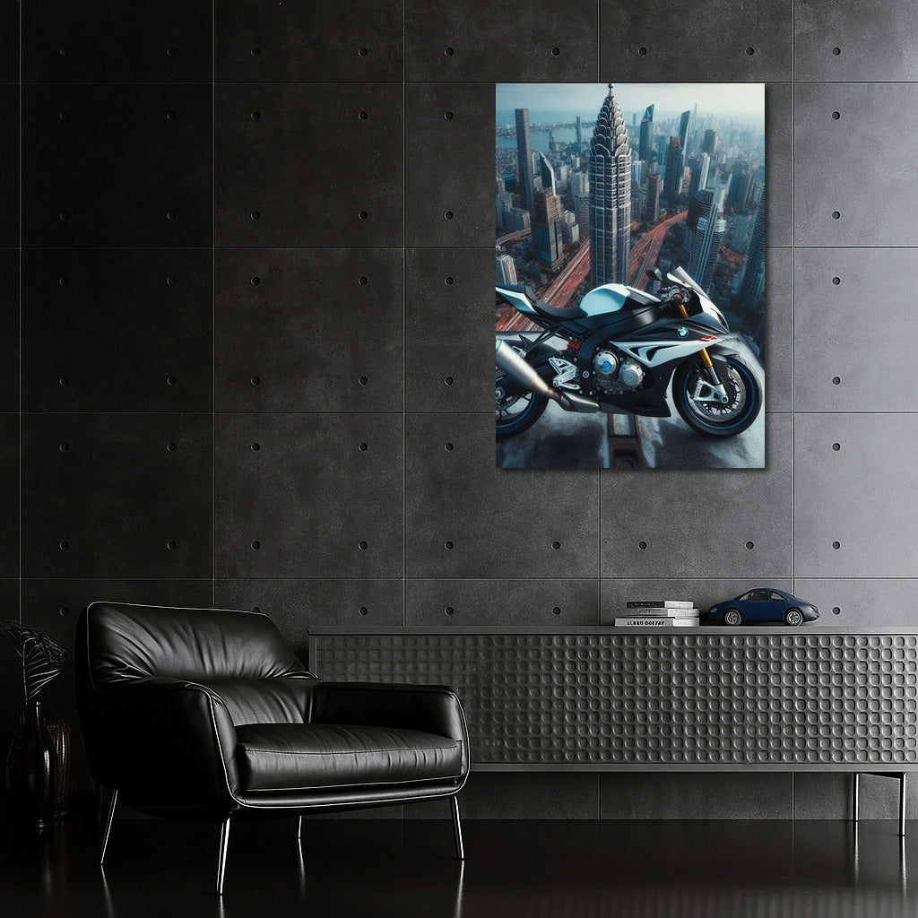 BMW Motorcycle on the Roof of a Skyscraper: Speed at Height