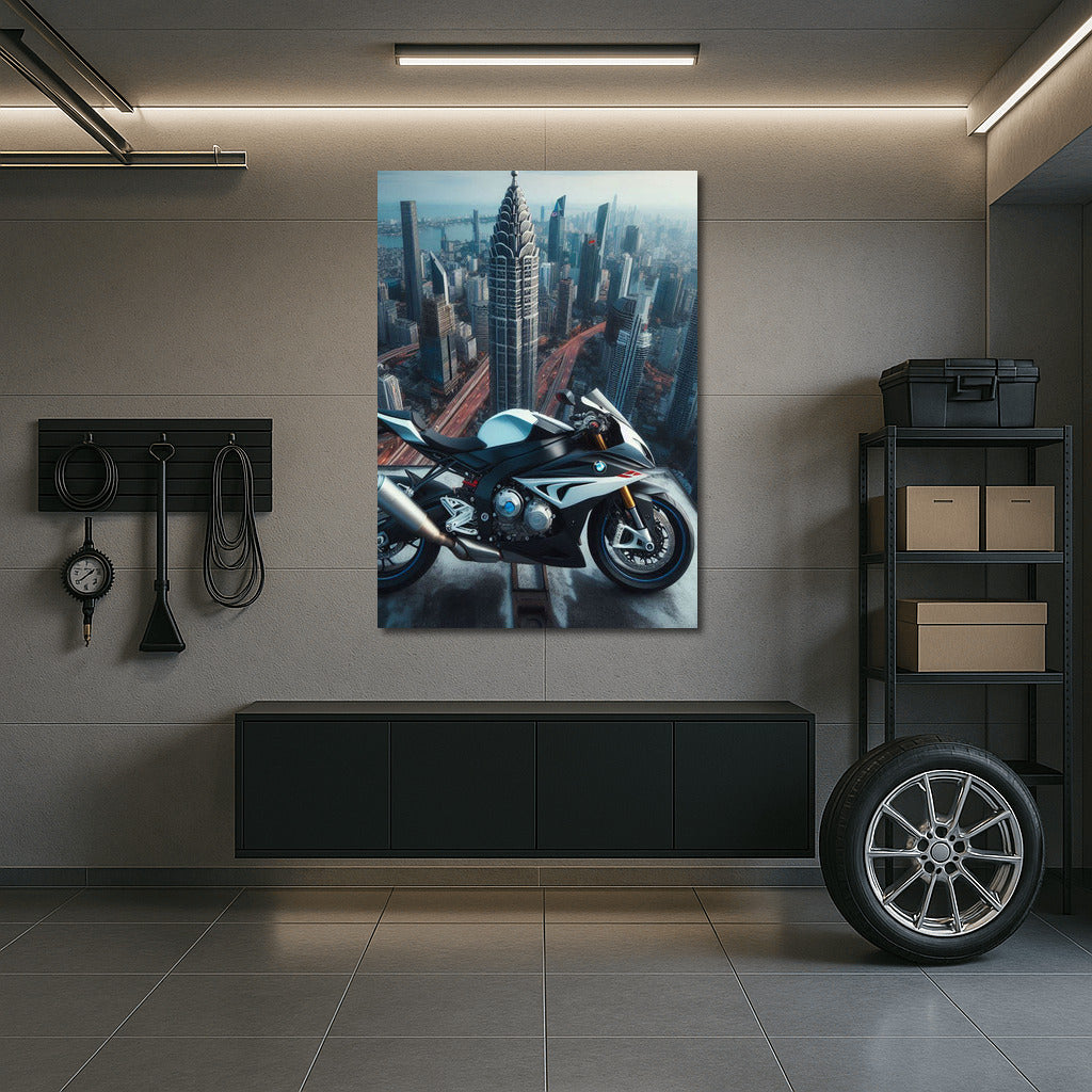 BMW Motorcycle on the Roof of a Skyscraper: Speed at Height