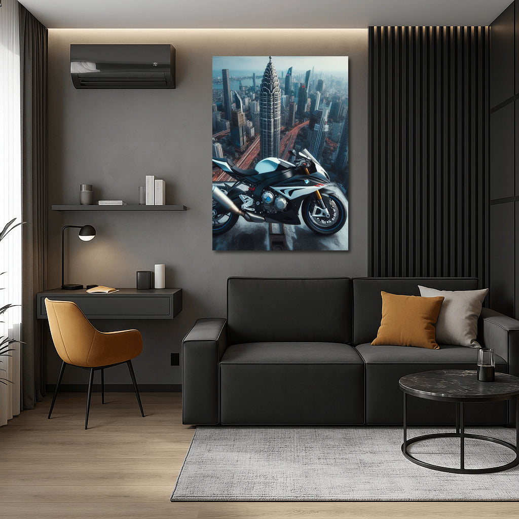 BMW Motorcycle on the Roof of a Skyscraper: Speed at Height