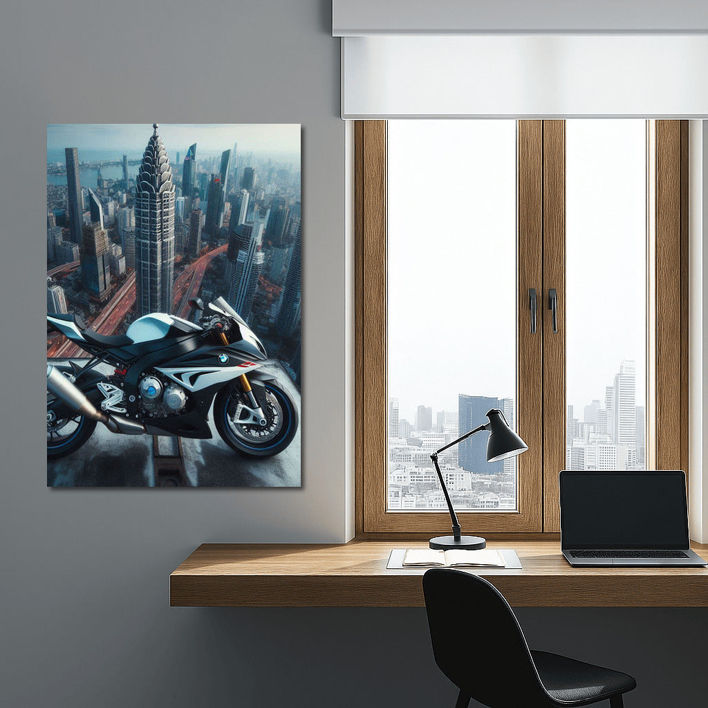 BMW Motorcycle on the Roof of a Skyscraper: Speed at Height