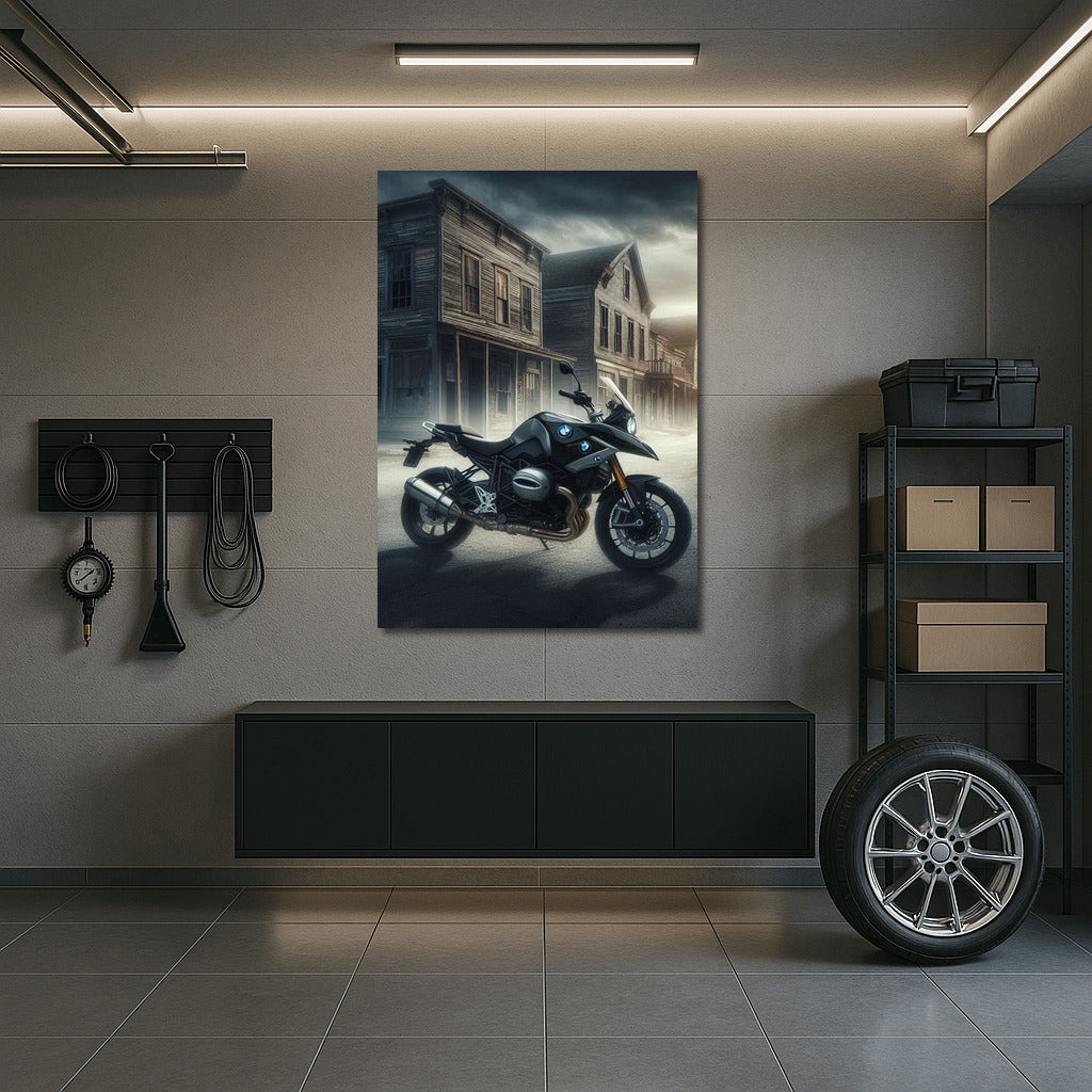 BMW Motorcycle in Ghost Town: Adventure in the Fog