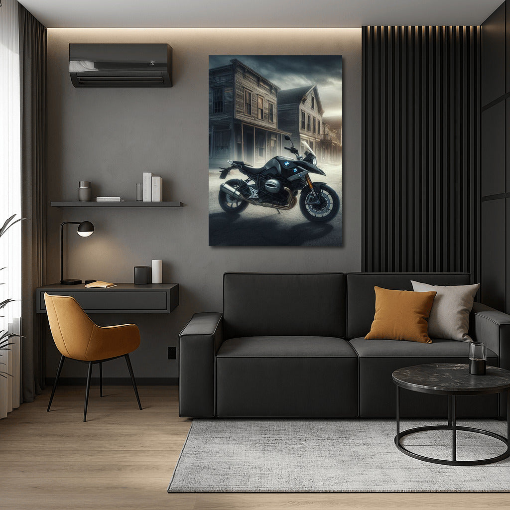 BMW Motorcycle in Ghost Town: Adventure in the Fog