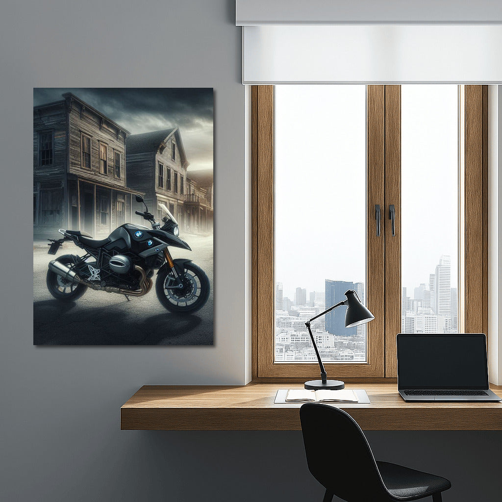 BMW Motorcycle in Ghost Town: Adventure in the Fog